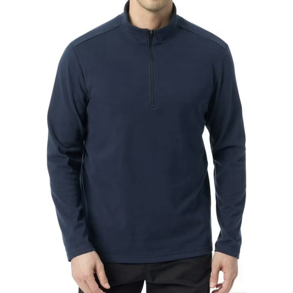 Bass & Co Men's Quarter Zip Mock Neck Navy Solid Pullover, Size M